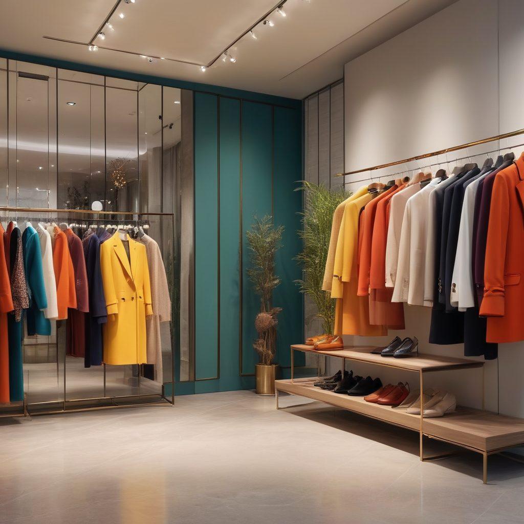 A stylish wardrobe transformation scene featuring a diverse group of individuals showcasing exquisite outfits and unique styles. Incorporate vibrant colors, elegant accessories, and a chic atmosphere with a modern boutique in the background. Include a mirror reflecting the different looks, symbolizing self-expression and confidence. super-realistic. vibrant colors. modern design.